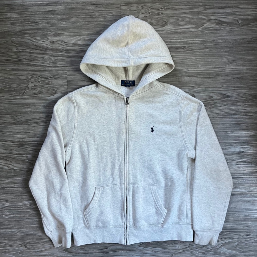 Polo Ralph Lauren Boys Large 14-16 Grey Full Zip Hoodie Pony Logo Heather L/G